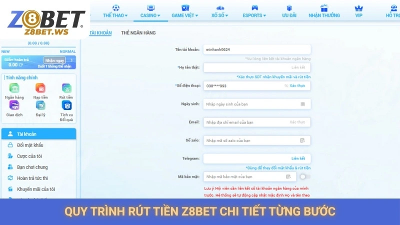 Rút Tiền Z8bet 1 Quy trình rút tiền Z8bet chi tiết từng bước