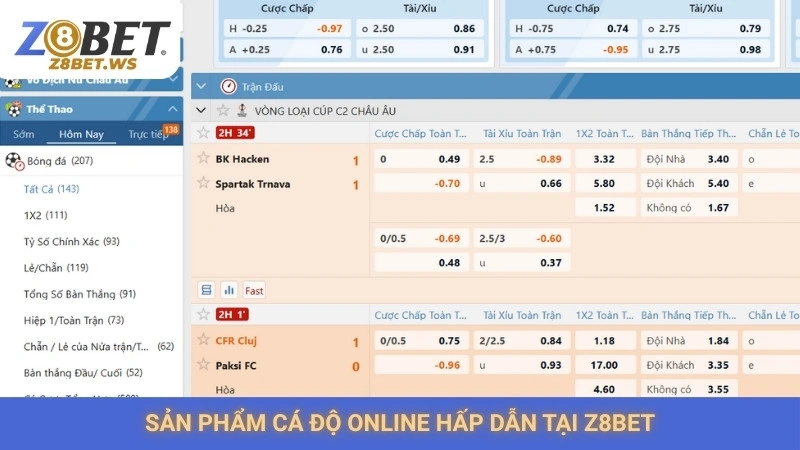 Sản phẩm cá độ online hấp dẫn tại Z8bet